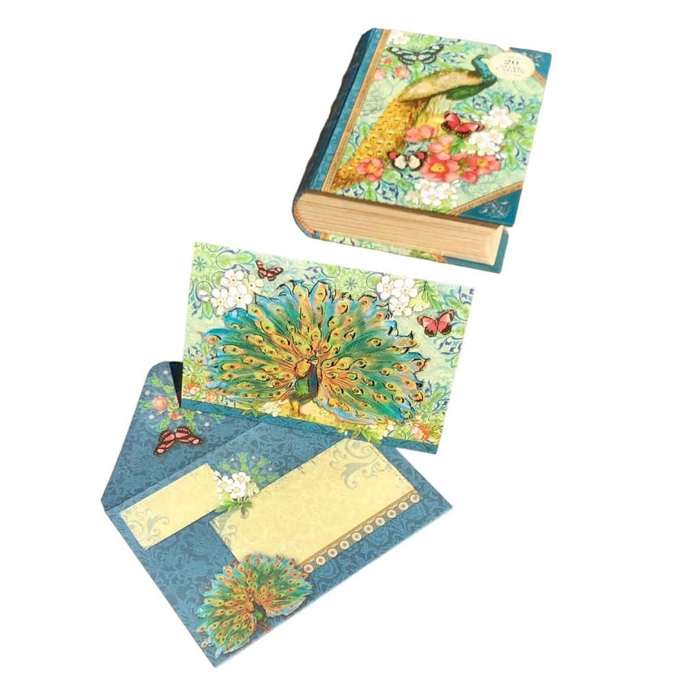 Punch Studio Royal Peacock Book Box with 20 Note Cards w Env (94279)